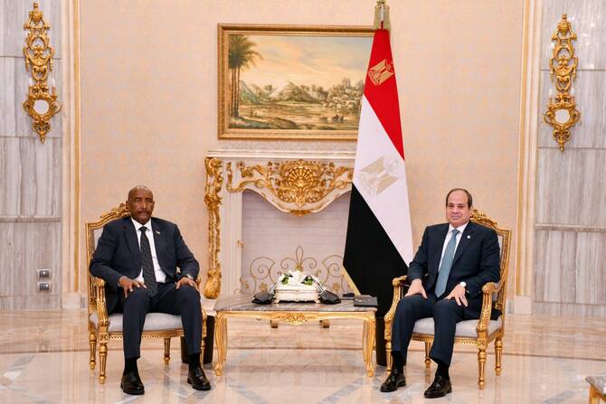 AL BURHAN OF SUDAN VISITS CAIRO FOR TALKS WITH EL SISI OF EGYPT