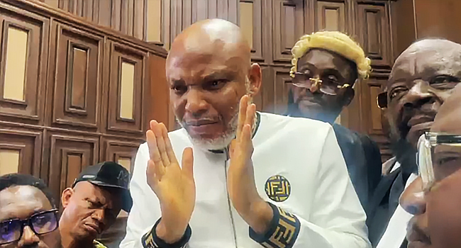 NNAMDI KANU REFUSES TO ENTER DEFENCE, INSISTS NO CASE AGAINST HIM OVER ALLEGED TERRORISM